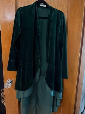 Emerald Green Velvet Trench Coat by No Brand Listed